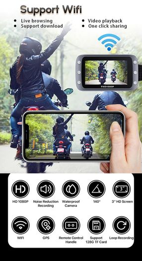 WiFi Motorcycle DVR Dash Cam 1080P+1080P Full HD Front Rear View Waterproof Motorcycle Camera GPS Logger Recorder Box