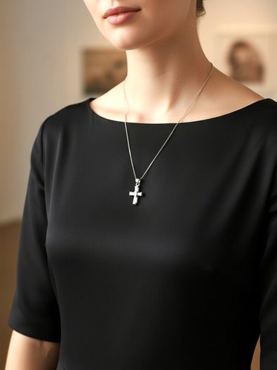 Sterling Silver CZ Cross Necklace On 925 Italian Chain
