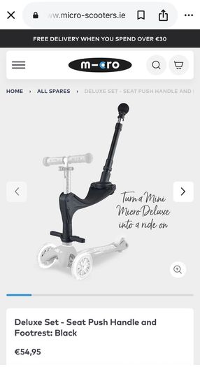 Micro scooter assessories: seat push handle and footrest: black.