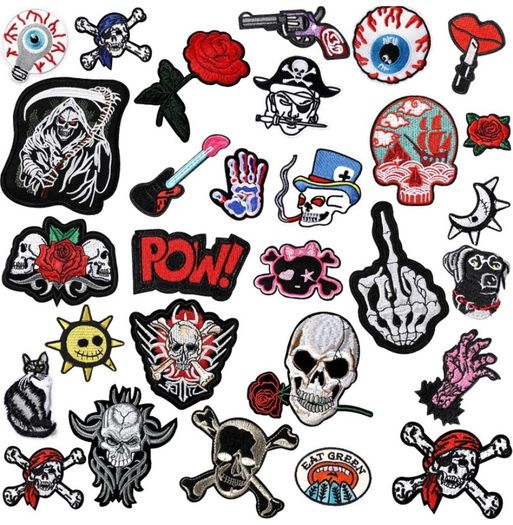 30 Pieces Rock Punk Band Patch or Alien Patches Punk Iron-on Patches Assorted Punk Embroidered Iron-on Patches Skull Eye Ball Pattern for Halloween Jackets Hat Clothing Bags (FREE POSTAGE)