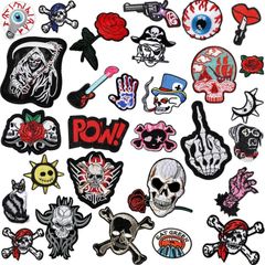 30 Pieces Rock Punk Band Patch or Alien Patches Punk Iron-on Patches Assorted Punk Embroidered Iron-on Patches Skull Eye Ball Pattern for Halloween Jackets Hat Clothing Bags (FREE POSTAGE)