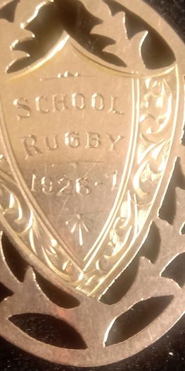 Antique 9ct rose gold school rugby shield pendant