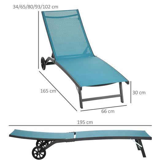 Set of 2 sun loungers in aluminum and textilene with wheels multi-position backrest max