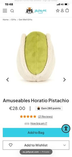 New JELLYCAT Amuseables Horatio Pistachio