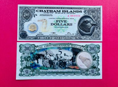 Chatham Islands ( New Zealand ) 5 Dollars   Scarce. UNC. 2001  LIMITED Commemorative Issue.  UNC Polymer  Tyvek  )