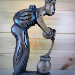 Hand-Carved Ebony Wood Statuette of Mother and Child, 'Afia Maame' Ghana Africa