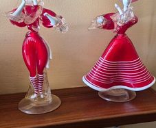 Pair of Murano Red & White Glass Figures of a Lady & Gentleman