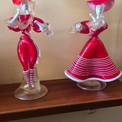 Pair of Murano Red & White Glass Figures of a Lady & Gentleman