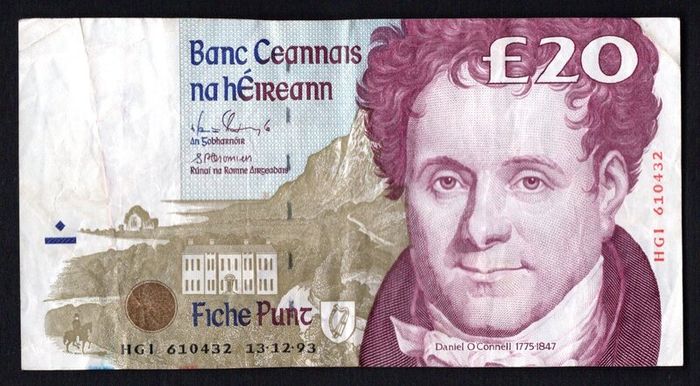1993 Ireland IR20 Daniel O Connell Banknote Series C. Note issued 13/12/93. Serial number HG610432