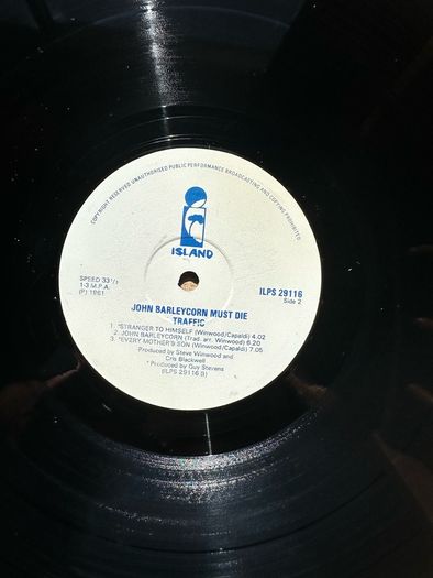 Traffic promotional copy of John Barleycorn must die in vg condition