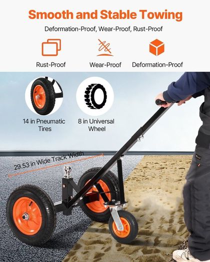 Heavy Duty Trailer Dolly 1000lbs  Carbon Steel Trailer Mover with 2 inch Ball, 14 inch Pneumatic Tires, Portable Tow Dolly for Moving RV Trailer