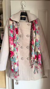 Spring Easter Beige Ruffle Coat, Double Breasted Coat Size 38 Never Used