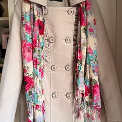 Spring Easter Beige Ruffle Coat, Double Breasted Coat Size 38 Never Used