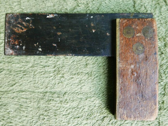 Vintage 6" Carpenters' Joiners' Try Set Square Wood & Steel with Brass Plated Stock