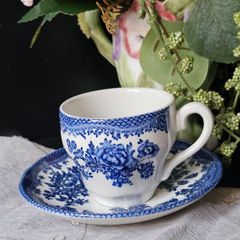 Asiatic Pheasant Blue by Johnson Bros. Espresso Coffee Cup and Saucer