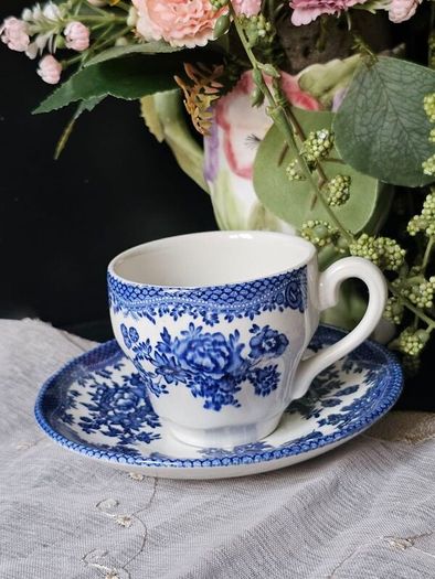 Asiatic Pheasant Blue by Johnson Bros. Espresso Coffee Cup and Saucer