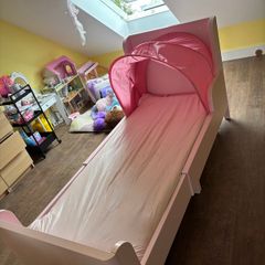 IKEA BUSUNGE Extendable Bed Pink, Mattress & Tent Included