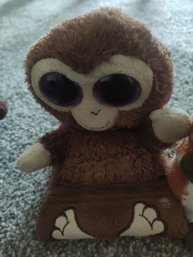Bundle of 4 Ty Beanie Boos plush toys including the monkey phone holder stand