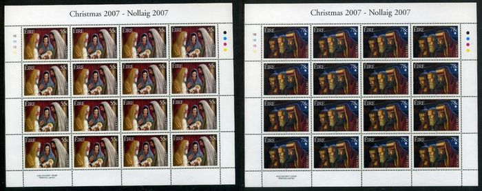 2007 Ireland Christmas commemorative Stamp Sheetlets Plate 1B1B1B1B Mint Never Hinged (MNH)