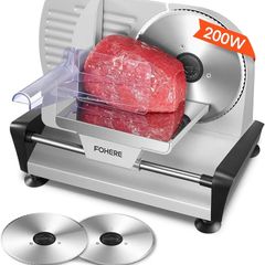 Meat Slicer with 2-19cm Blade, Electric Bread Slicer Machine for Home Use 200W, FOHERE Deli Food Cutter, 0-15mm Adjustable Thickness for Cheese, Bread, Include Safety Food Pusher