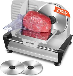 Meat Slicer with 2-19cm Blade, Electric Bread Slicer Machine for Home Use 200W, FOHERE Deli Food Cutter, 0-15mm Adjustable Thickness for Cheese, Bread, Include Safety Food Pusher
