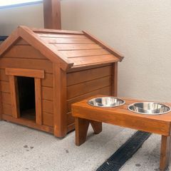 Solid wooden outdoor dog house