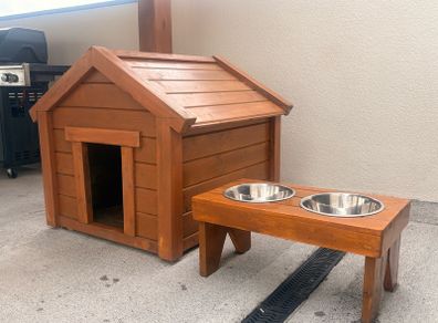 Solid wooden outdoor dog house