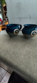 Jack O'Patsy Blue & Green Swirl Round set of 2 Belly larg Mug Hand Crafted Ireland