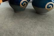 Jack O'Patsy Blue &amp; Green Swirl Round set of 2 Belly larg Mug Hand Crafted Ireland