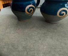 Jack O'Patsy Blue & Green Swirl Round set of 2 Belly larg Mug Hand Crafted Ireland