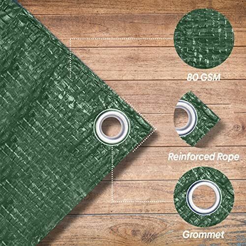 Green Tarpaulin Sheet 1.2m x 1.8m (Cut-Size) Lightweight PE Plastic Tarp 80gsm Water-Resistant Ground Sheet Multipurpose Small Tarpaulin Covers used for Garden Furniture Shed Camping (4ft x 6ft)