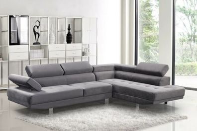 Modern 262cm Corner Chaise Sofa Grey Velvet