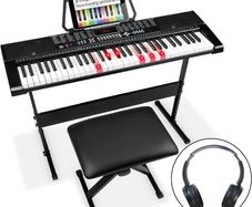 61 Key Electronic Keyboard Piano with Music Stand, Digital Piano Bench, Lighted Keyboard, Music Keyboard with Headphones for Beginner, MP3/Recorder/Bluetooth, Music Keyboard