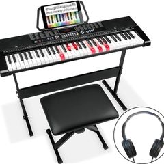 61 Key Electronic Keyboard Piano with Music Stand, Digital Piano Bench, Lighted Keyboard, Music Keyboard with Headphones for Beginner, MP3/Recorder/Bluetooth, Music Keyboard