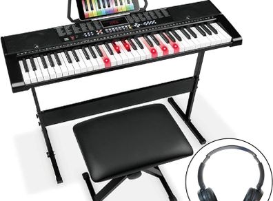 61 Key Electronic Keyboard Piano with Music Stand, Digital Piano Bench, Lighted Keyboard, Music Keyboard with Headphones for Beginner, MP3/Recorder/Bluetooth, Music Keyboard