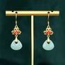 Lotus Flower Red Enamel Mint Teadrop Gold Earrings Image 3