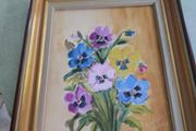 Framed And Signed Small Oil Painting On Canvas Still Life Pansies For Thoughts. By Sk. M. Paul.