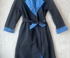 Max Mara City Italian Reversible Wrap Trench Coat Navy Cornflower