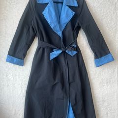 Max Mara City Italian Reversible Wrap Trench Coat Navy Cornflower
