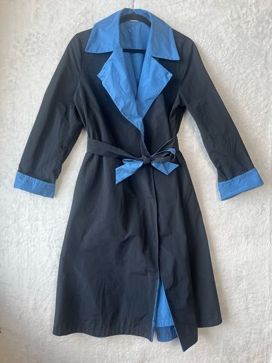 Max Mara City Italian Reversible Wrap Trench Coat Navy Cornflower