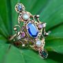 Antique Sapphire, Ruby, Emerald & Pearl Ring circa 1860 Image 2
