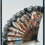 Beautiful Vintage Spain Flamenco Dancers Design Black Lace Hand Made Folding Decorative Souvenir Fan Image 2
