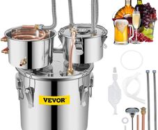 Still Distiller 3Gal 12L Stainless Steel Water Distiller Copper Tube with Circulating Pump Home Brewing Kit Build-in Thermometer for DIY Whisky Wine Brandy Spirits
