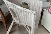 Wicker chair, cushion &amp; matching storage chest