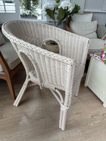 Wicker chair, cushion & matching storage chest