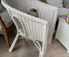 Wicker chair, cushion & matching storage chest