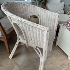 Wicker chair, cushion & matching storage chest