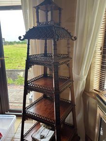 Antique Style Mahogany Pagoda Etagere / Whatnot Display Stand