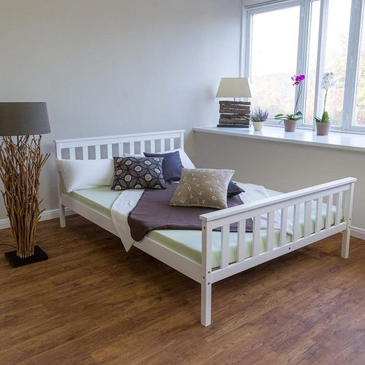 Solid wood double bed pine 140x200 white bed frame - FREE DELIVERY NATIONWIDE