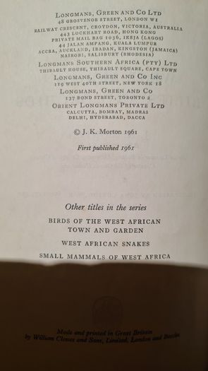 West Africa Lillies And Orchids. By J K. Morton. First Edition. Hardback In Good Condition. WITH 20 FABOLOUS PLATES WITH 80 LILLIES.